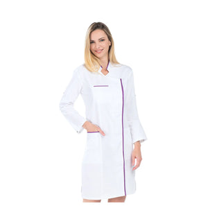 Adeline - Blouse longue - Manches longues transformables - Femme - 100 cm My Blouse Sergé-Blanc-Violine-T6-XXXL