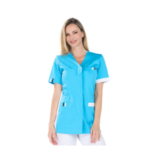 Amélie - Tunique - Manches courtes - Femme - 75 cm My Blouse Sergé-Atoll-Blanc-Noir-T7-XXXXL