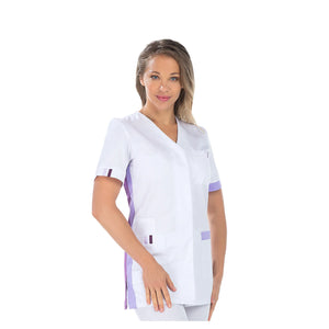 Amélie - Tunique - Manches courtes - Femme - 75 cm My Blouse Sergé-Blanc-Parme-T7-XXXXL
