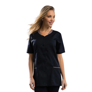 Amandine - Tunique - Manches Courtes - Femme - 75 cm My Blouse Sergé-Noir-Taupe-T6-XXXL