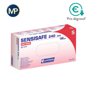 Gants d'examen SENSISAFE - Sans latex - Sans poudre - Hypoallergénique  - Boite de 100 Euromédis