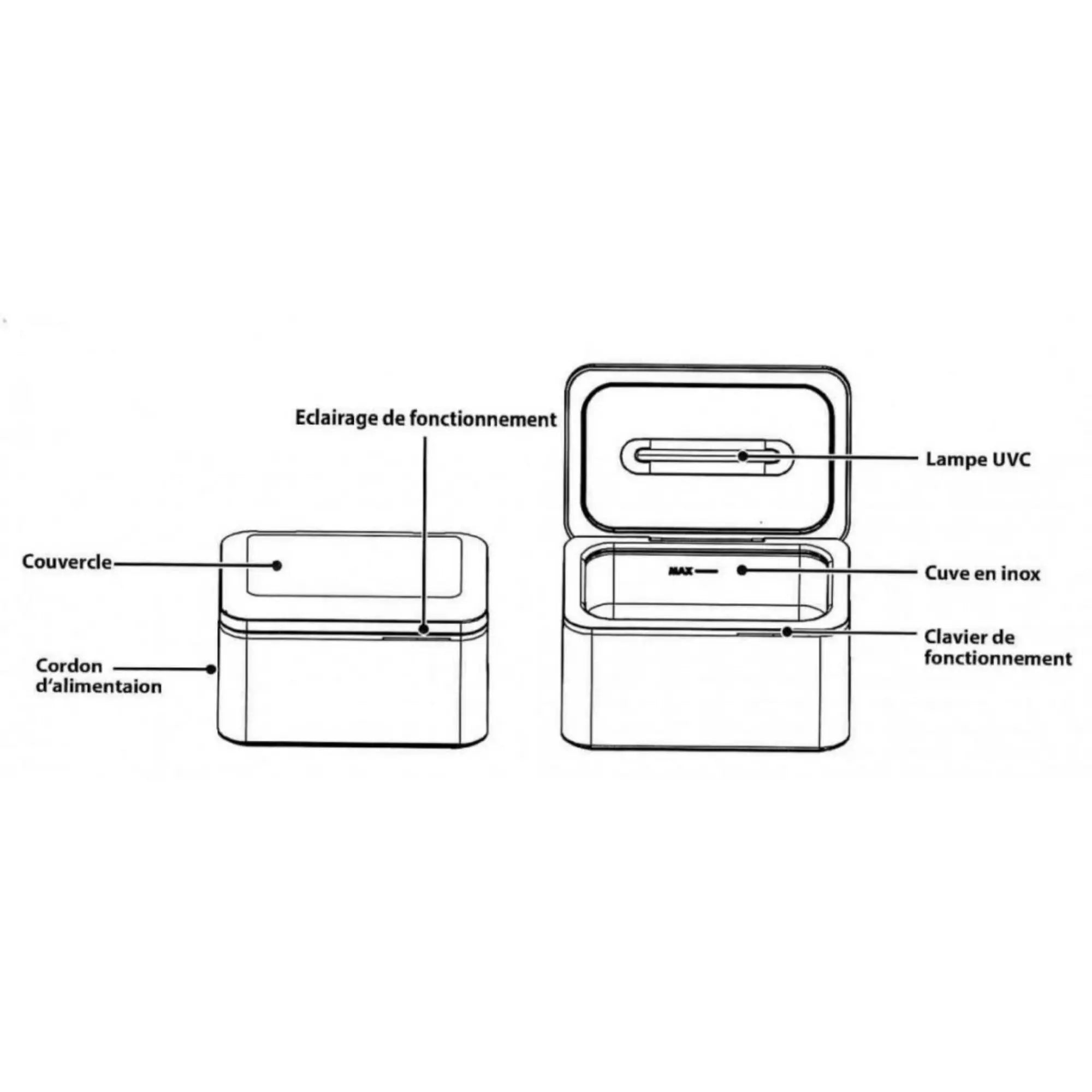 Nettoyeur à ultrason 0.65L avec cuve en inox Emmi-06 UVC