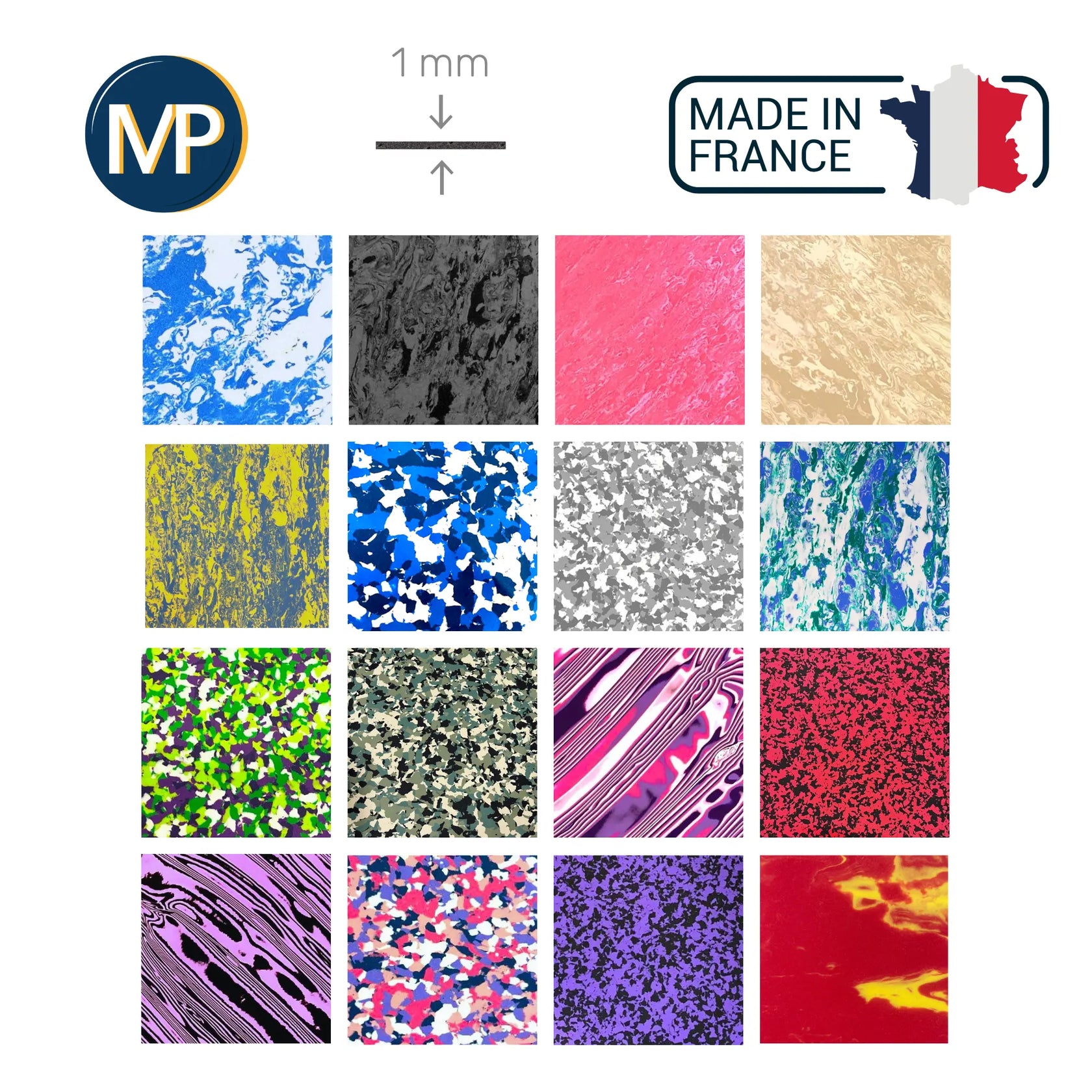 Recouvrement PE EVA - Shore 30 - 1mm - 1035 x 1030 mm - 15 coloris MP