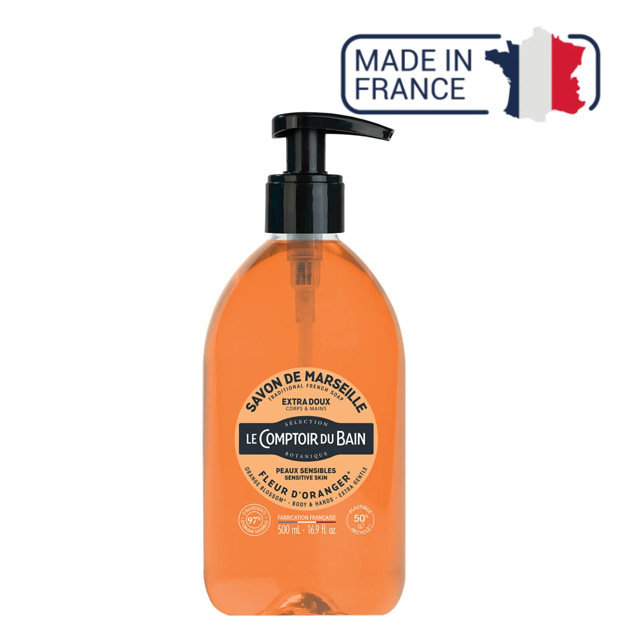 Savon de Marseille liquide Fleur d'oranger - 500 ml - Le Comptoir du Bain - My Podologie