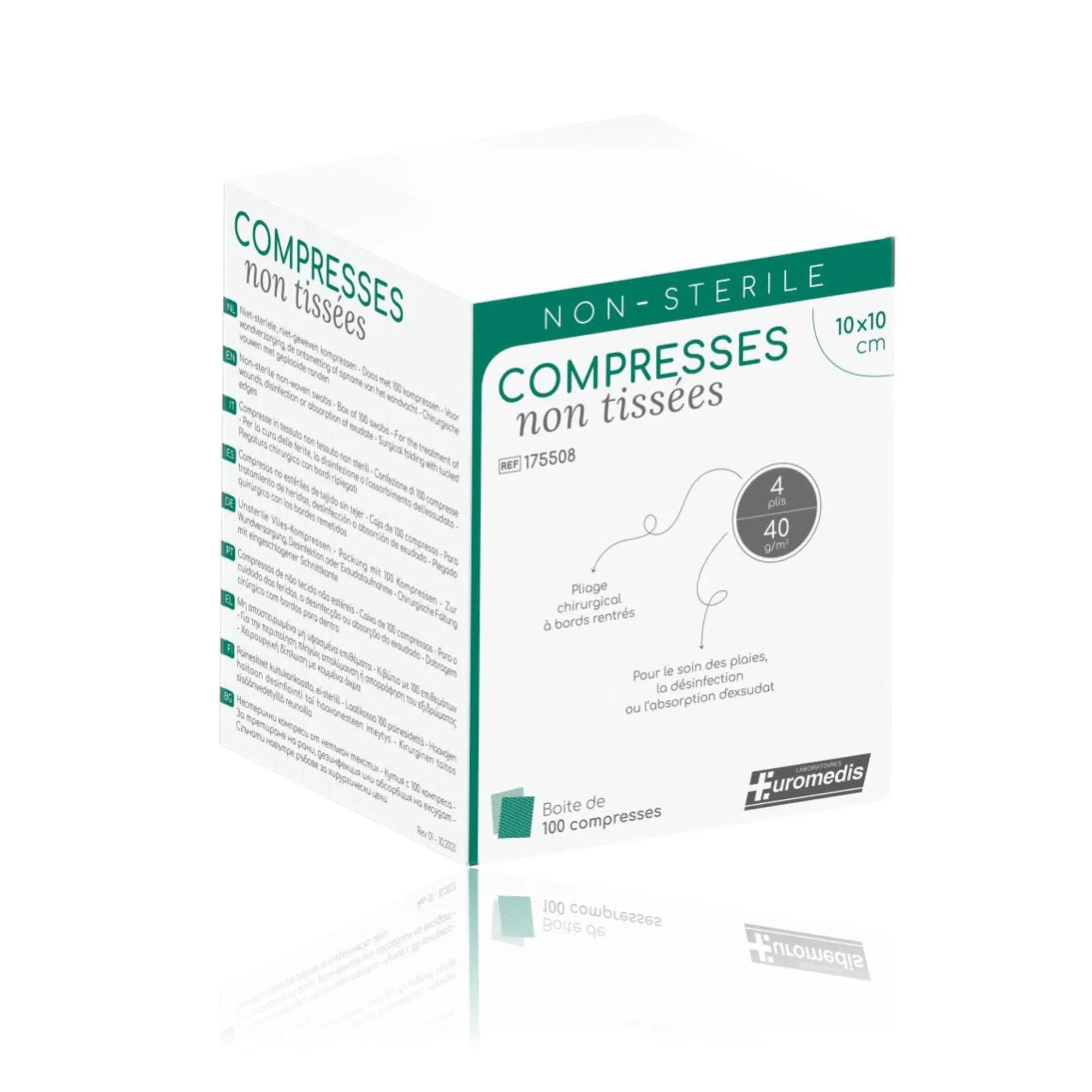 100 compresses non-tissées non stériles - 30g/m2 - Euromédis Euromédis