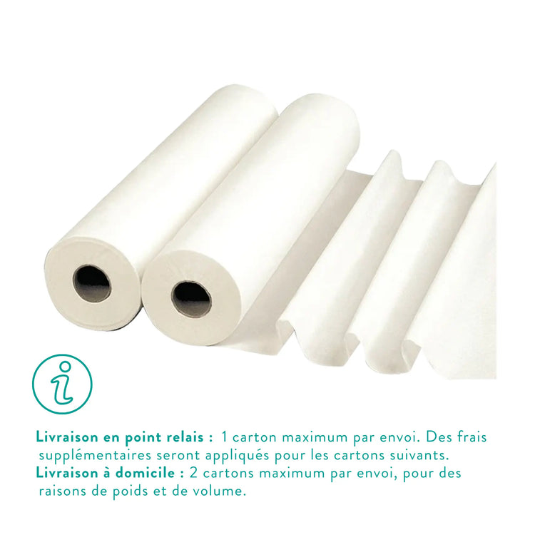 6 rouleaux Draps d'examen Larges blancs - 135 formats - 2 Plis lisses My Medical 