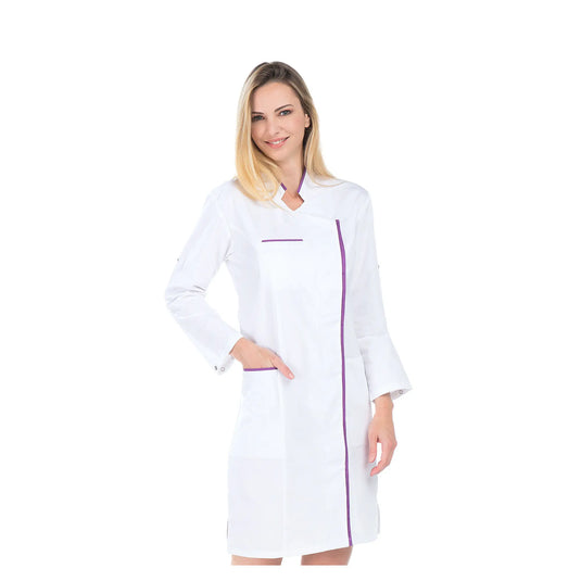 Adeline - Blouse longue - Manches longues transformables - Femme - 100 cm My Blouse  Sergé-Blanc-Violine-T6-XXXL