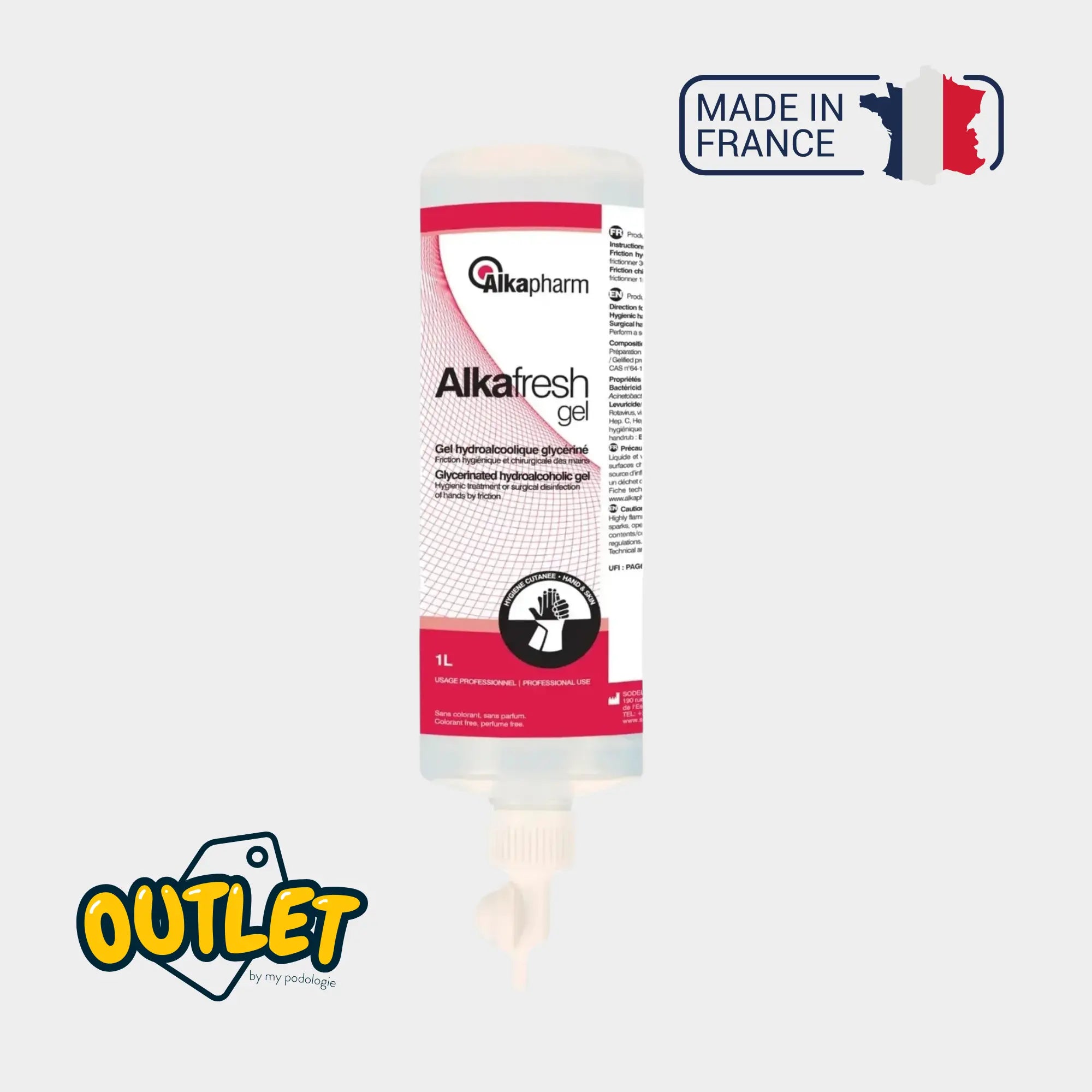 Alkafresh - Gel hydroalcoolique glycériné pour la désinfection des mains - Flacon airless - 1 L - Alkapharm // Date courte Alkapharm