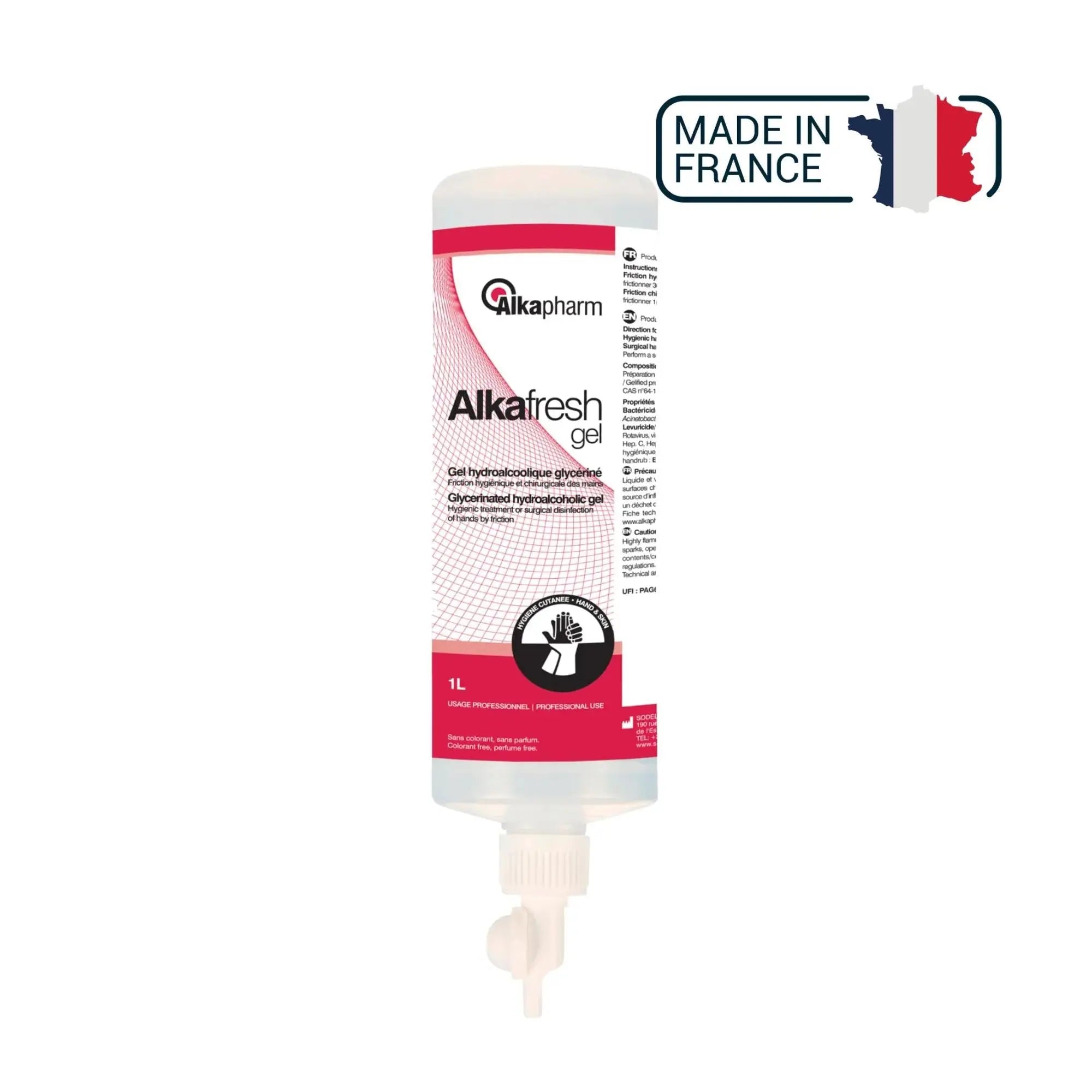 Alkafresh - Gel hydroalcoolique glycériné pour la désinfection des mains - Flacon airless - 1 L - Alkapharm // Destockage Alkapharm