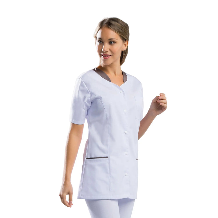 Amandine - Tunique - Manches Courtes - Femme - 75 cm My Blouse  Sergé-Blanc-Taupe-T6-XXXL