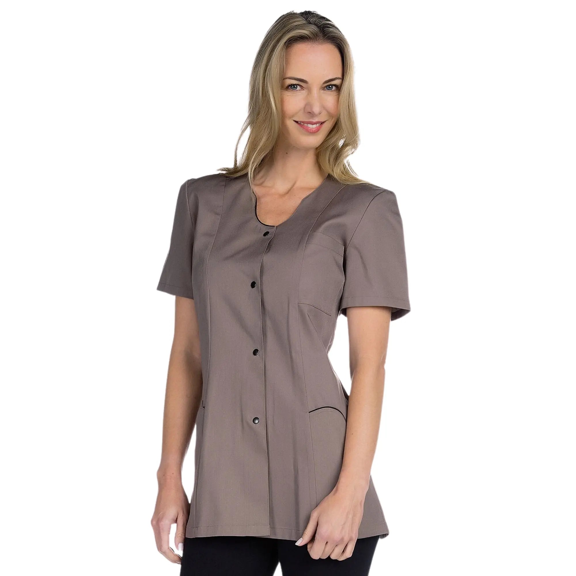 Anaïs - Tunique - Manches Courtes - Femme - 75cm My Blouse  Sergé-Taupe-Noir-T6-XXXL