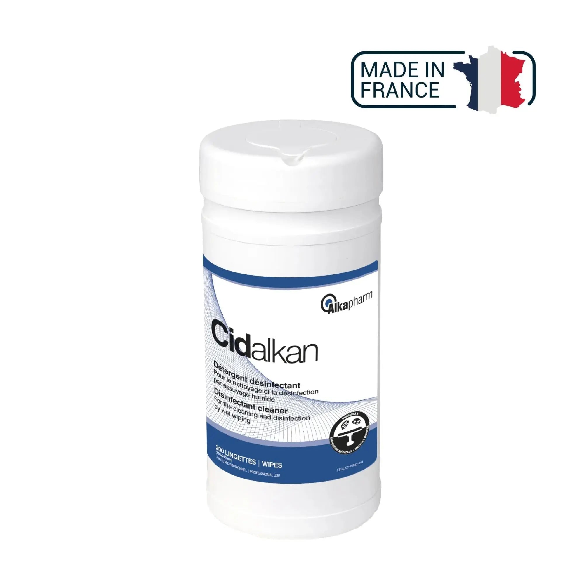 Cidalkan - Désinfection des surfaces, équipements et dispositifs médicaux - 120 lingettes - Alkapharm - My Podologie