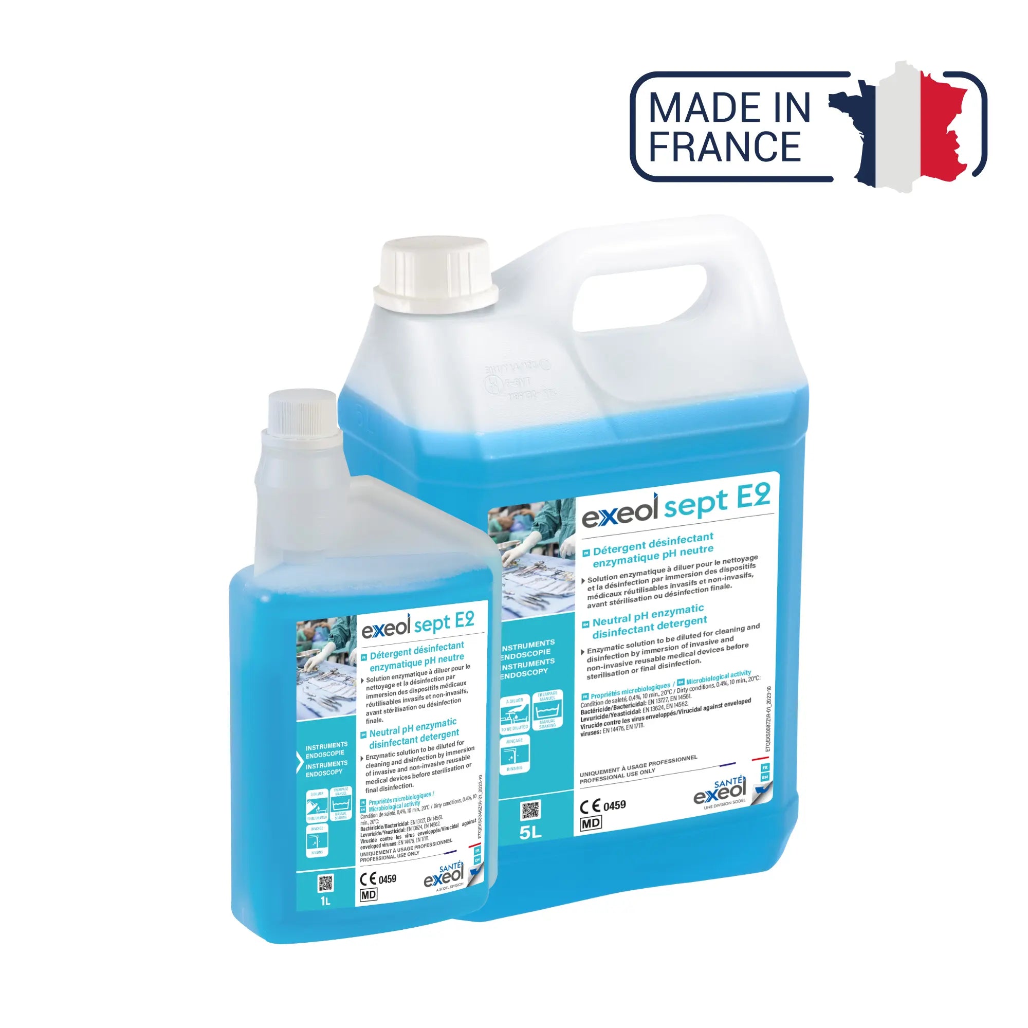 Détergent désinfectant enzymatique pH neutre - Exeol Sept E2- Sodel Exeol 