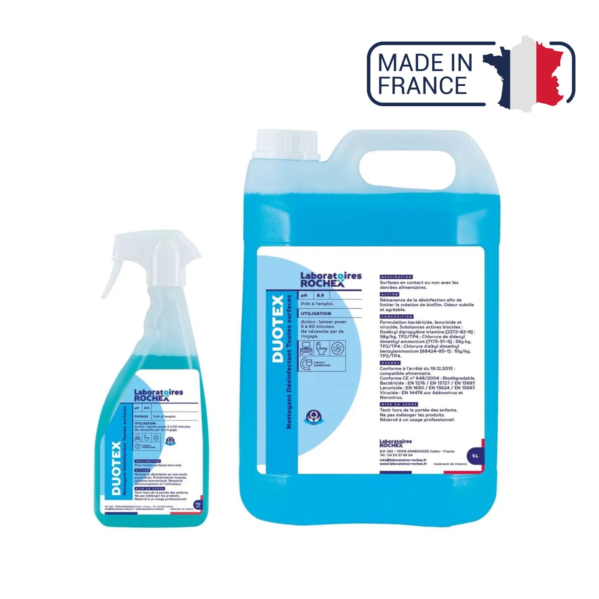 Duotex - Détergent désinfectant sans aldéhyde - 2 contenances Laboratoires ROCHEX 