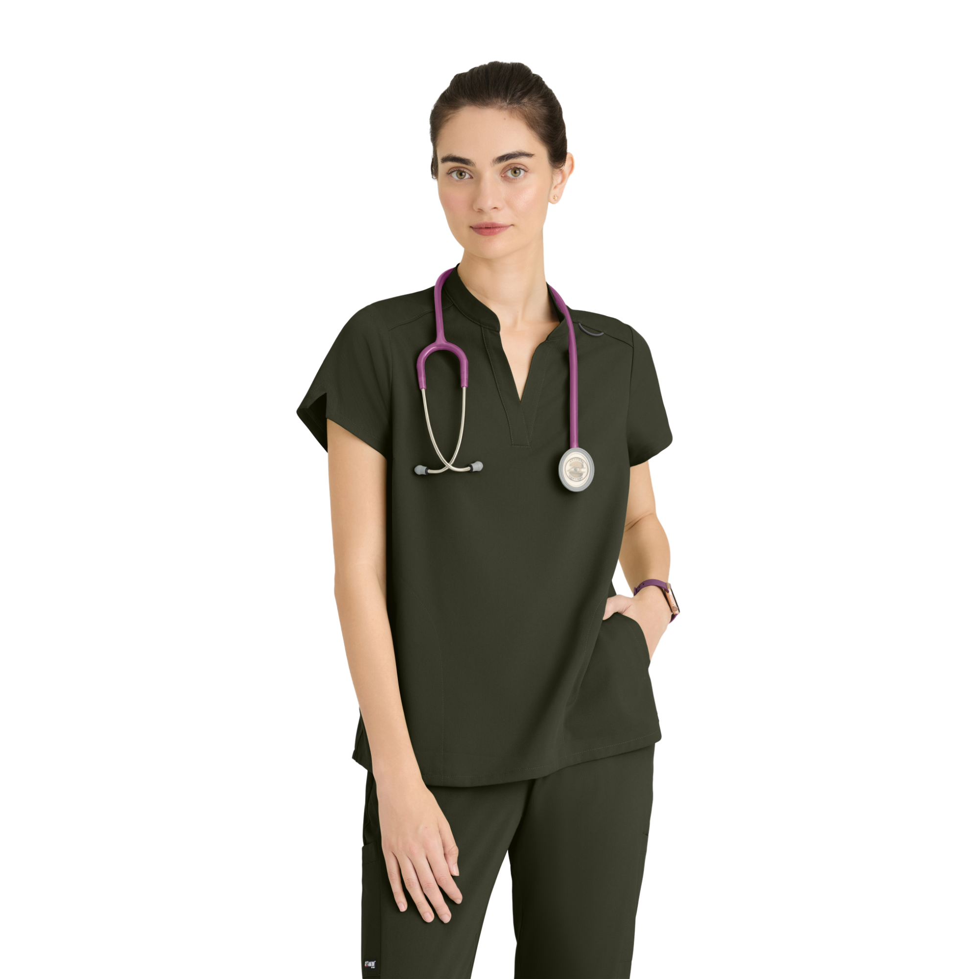Flora - Tunique col à bande - Femme - Grey’s Anatomy Stretch GREYS ANATOMY STRETCH  Olive / XL
