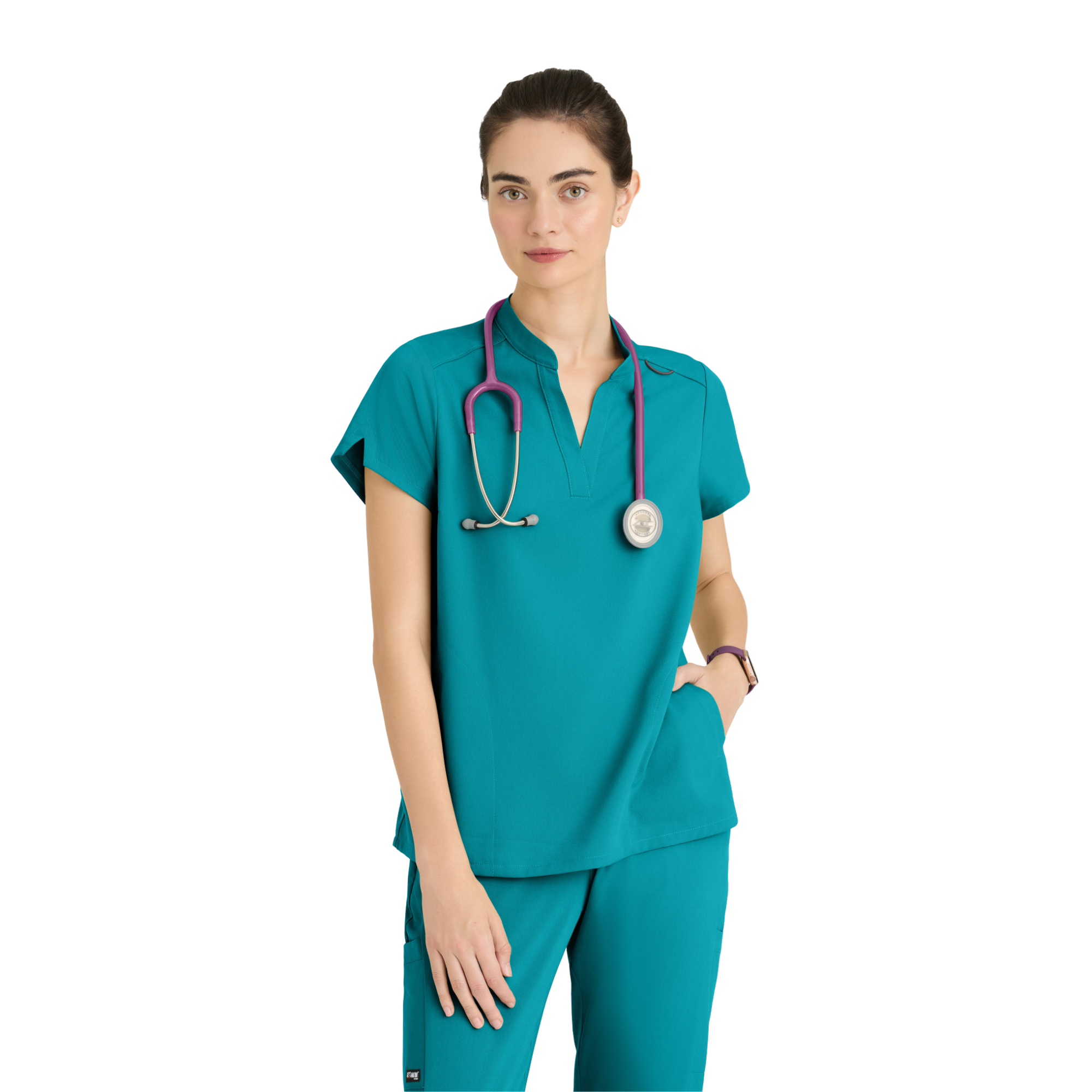 Flora - Tunique col à bande - Femme - Grey’s Anatomy Stretch GREYS ANATOMY STRETCH  Bleu Caraïbes / XL