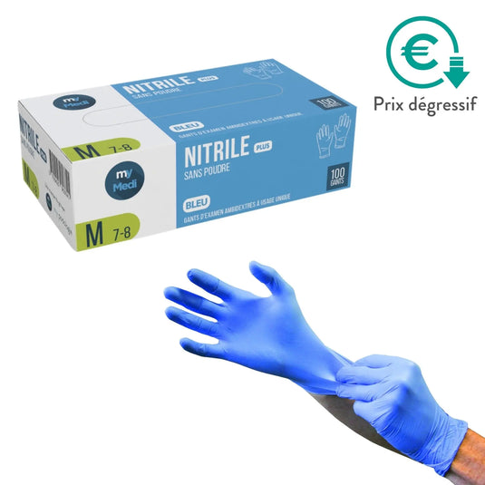 Gants d'examen - Nitrile - Sans poudre - Ambidextres - Boite de 100 - My Médical My Medical 