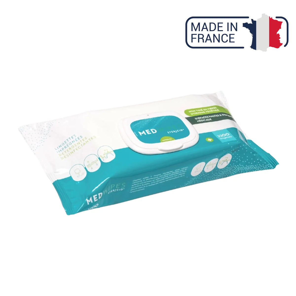 Lingettes détergentes désinfectantes surfaces Medwipes - Paquet de 100 - Stericid Stericid 