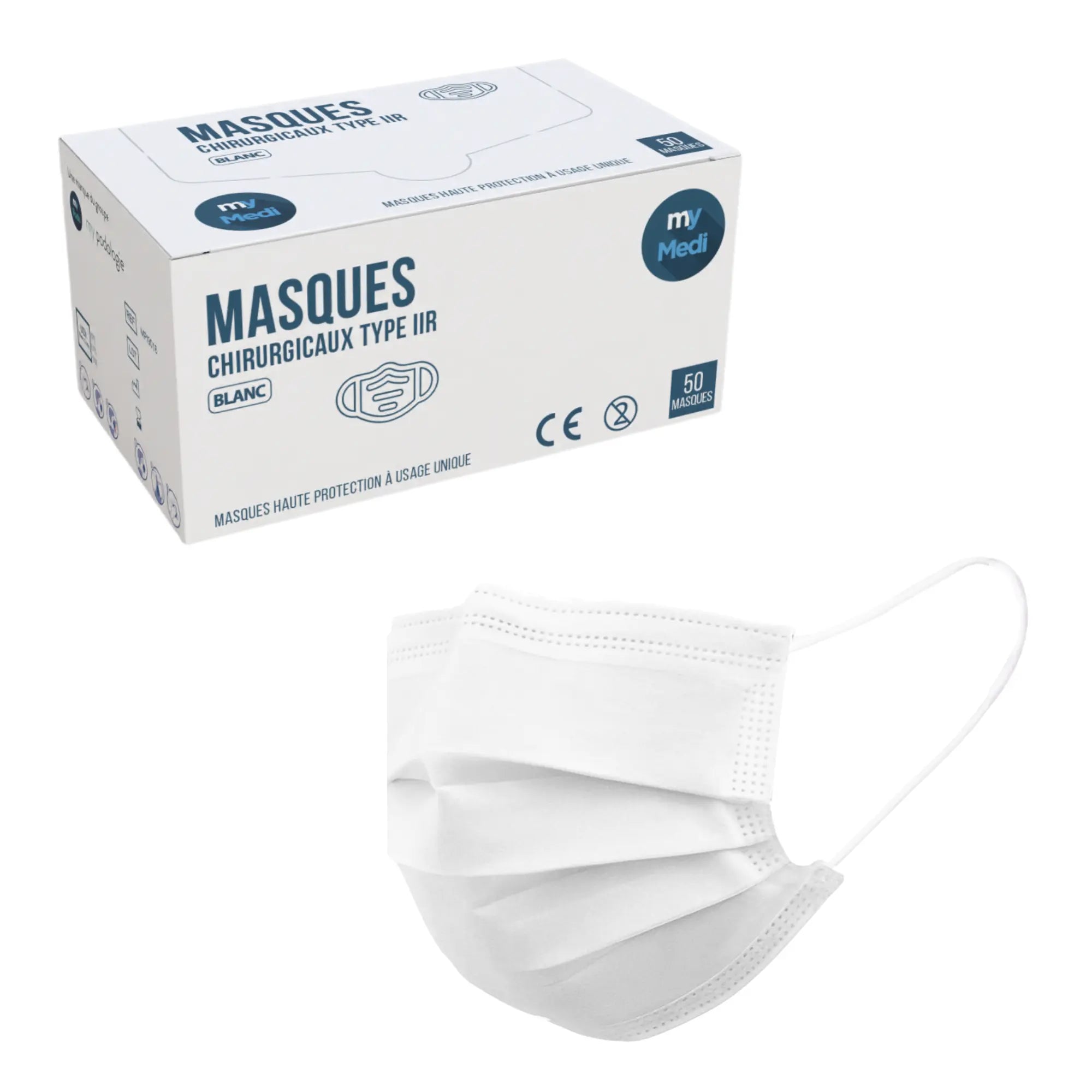 Masque chirurgical - 3 plis de type IIR - Norme EN14683 - Certification CE - Boîte de 50 masques - 3 coloris - My Médical My Medical 