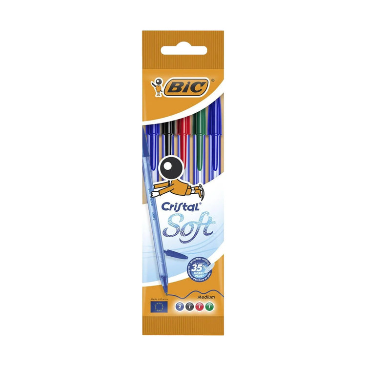 Stylos à bille - bleu / noir / rouge / vert medium 1.2 mm - Cristal Soft - 5 pièces - BIC - My Podologie